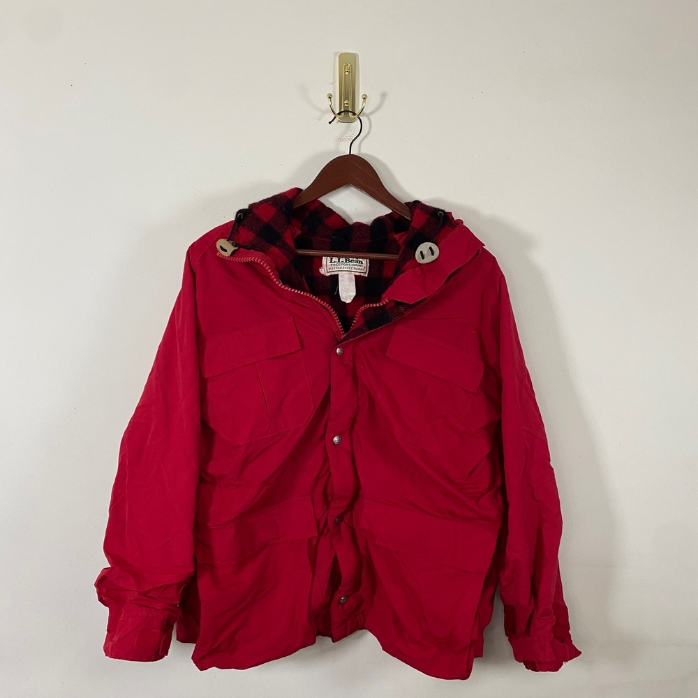 L.L. Bean Red Ski Jacket with Black & Red Plaid Flannel Lining